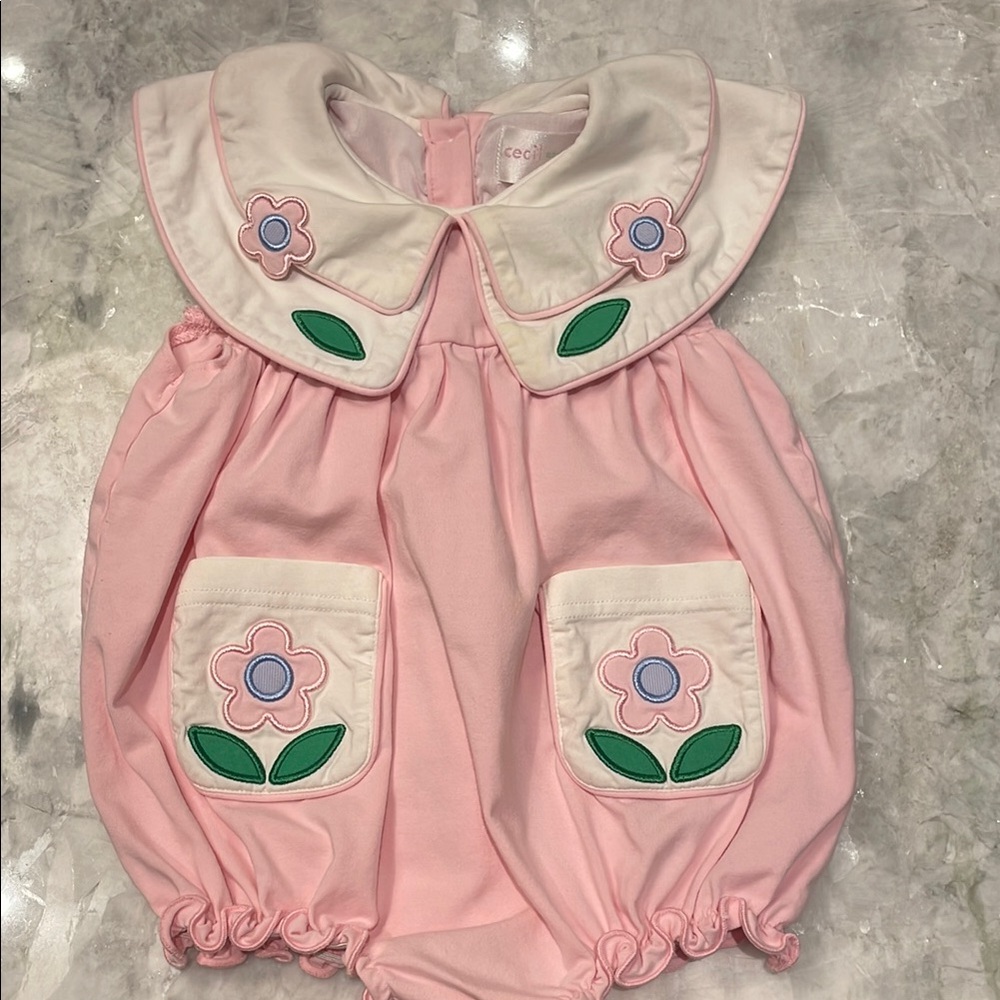 Pink Baby Romper with Floral Embroidery